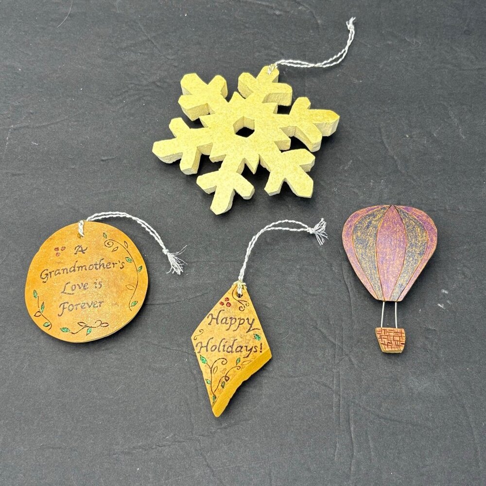 Vintage Hand Cut Gourd Ornaments Lot 4 Rustic Primitive Folk Art Christmas